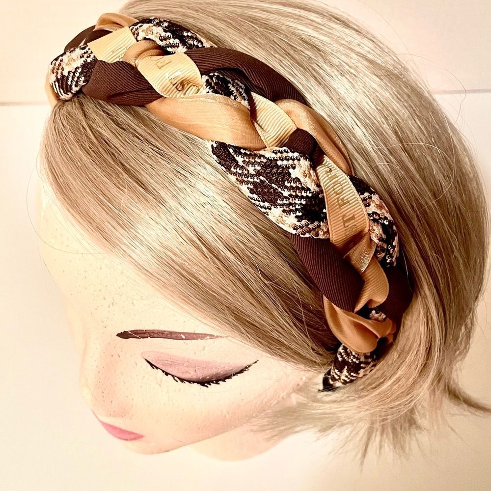 Fabric & Ribbon Braided Ladies Chunky Headband, Chocolate Brown & Golden…
